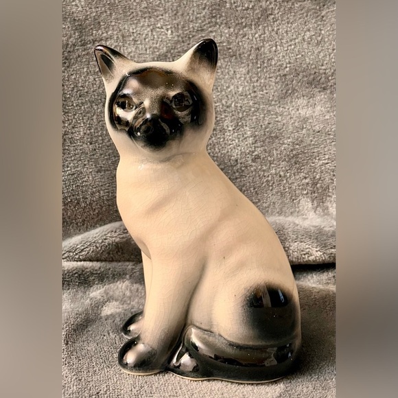 Vintage Elegant Black and White Ceramic Siamese Cat Kitten Figurine MCM Feline - Picture 12 of 14
